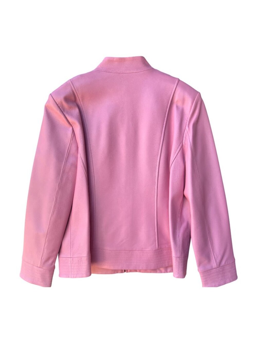 St. John Sport By Marie Gray Pink Leather Jacket Size L With Full Zip Front & Po - Picture 2 of 16